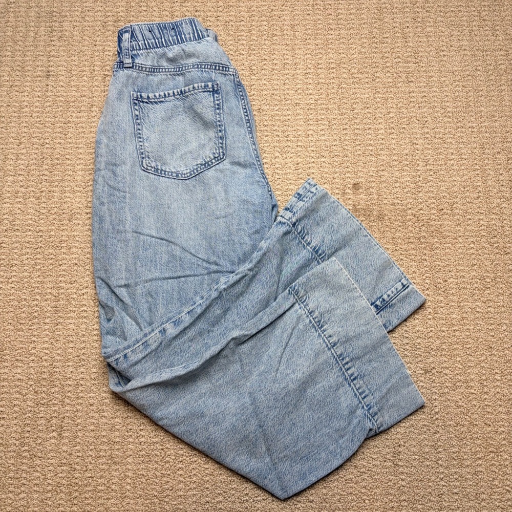 Gap Size 6 28R High Rise Wide Leg Jeans Light Wash Blue Denim Elastic